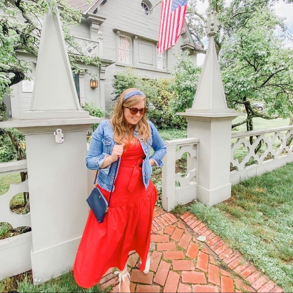 TJMaxx casual red midi dress, size large